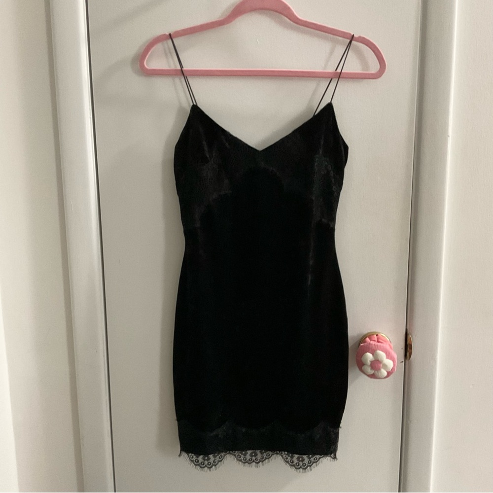 Guess Velvet Mini Dress with Lace Trim